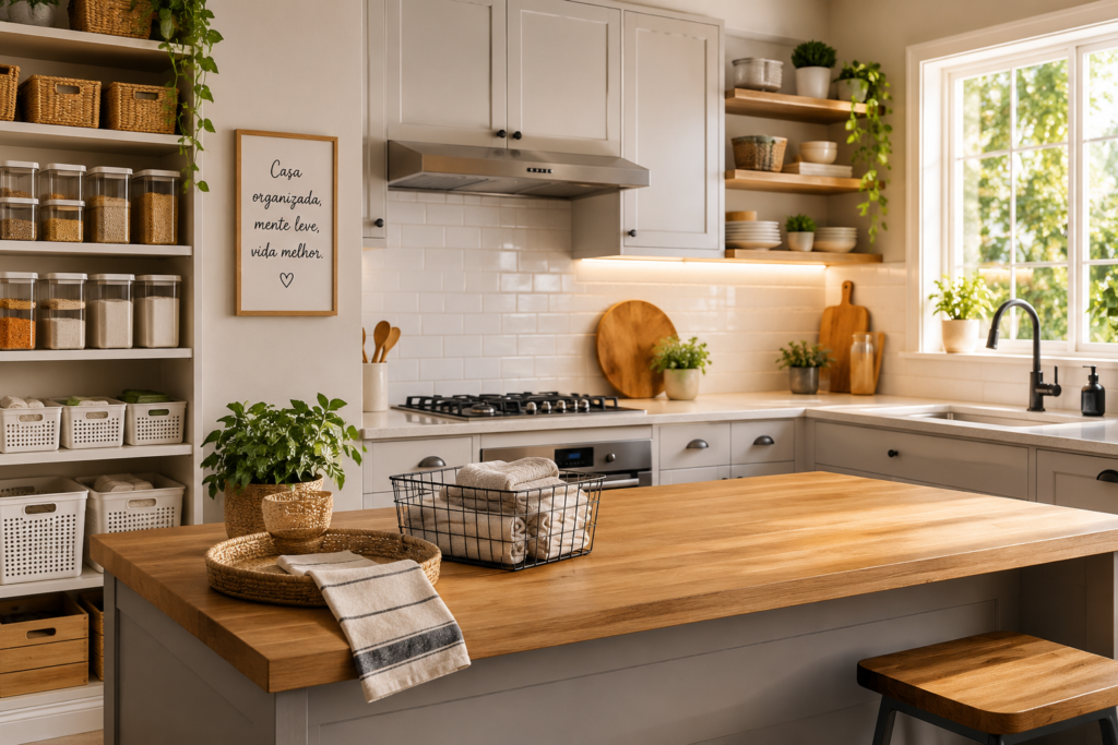 Cozinha moderna, organizada e acolhedora com soluções práticas para o lar